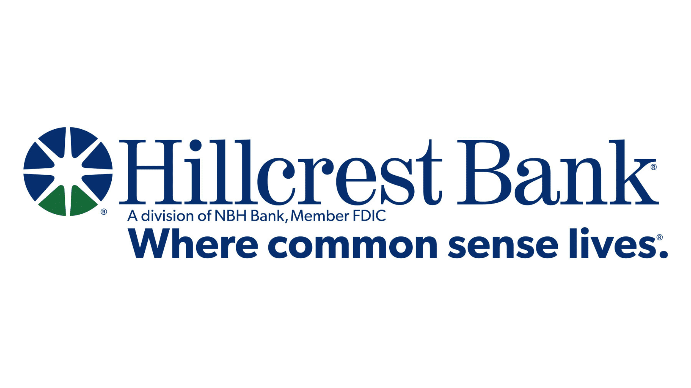 A wheel logo next to the words "Hillcrest Bank, Where Common Sense Lives"