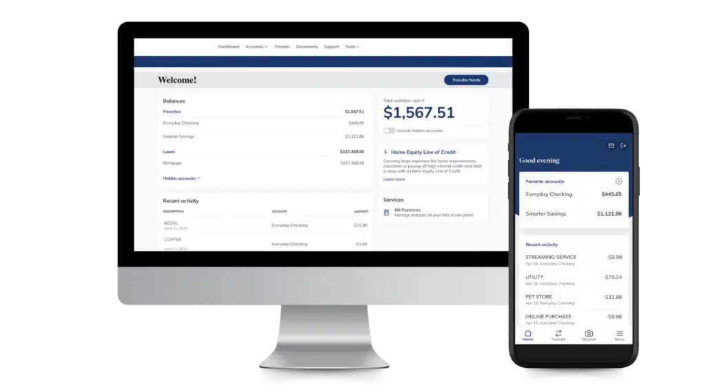 A computer and phone with online banking open on them