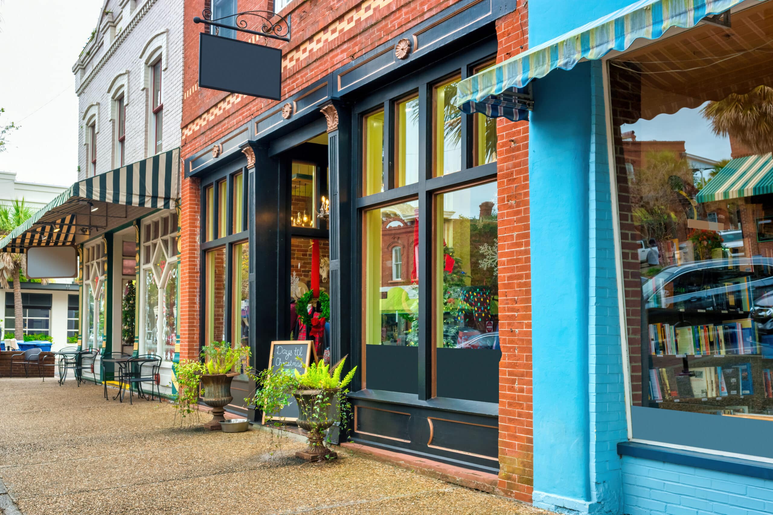 Colorful brick storefronts