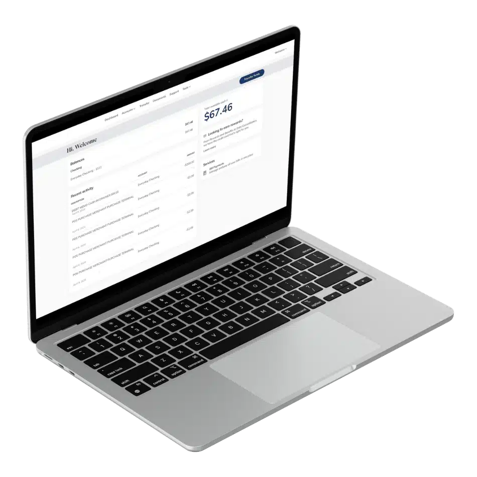 Laptop open with online banking on the screen