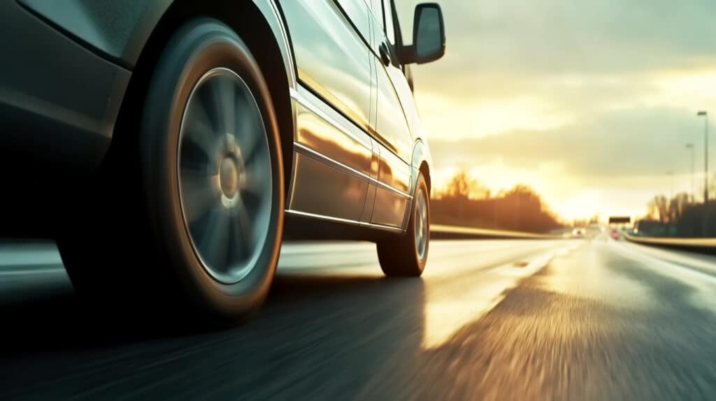 Car driving down a road