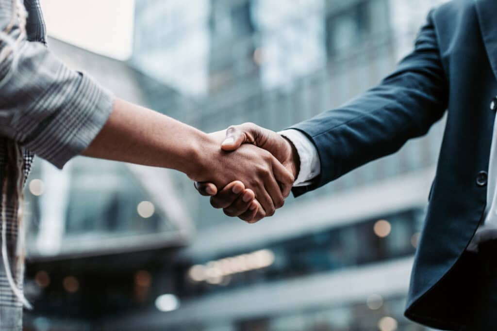 A handshake between two people